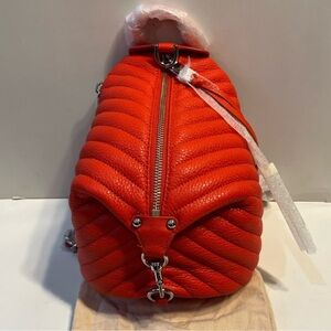 REBECCA MINKOFF Small Julian Chevron Quilted Leather Backpack in Coral